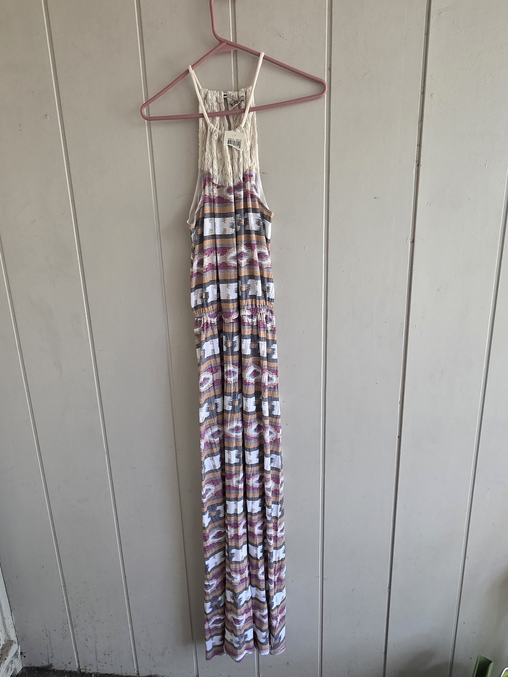 Lucky Brand Womens Crochet Halter Maxi Dress Ikat New With Tags Medium